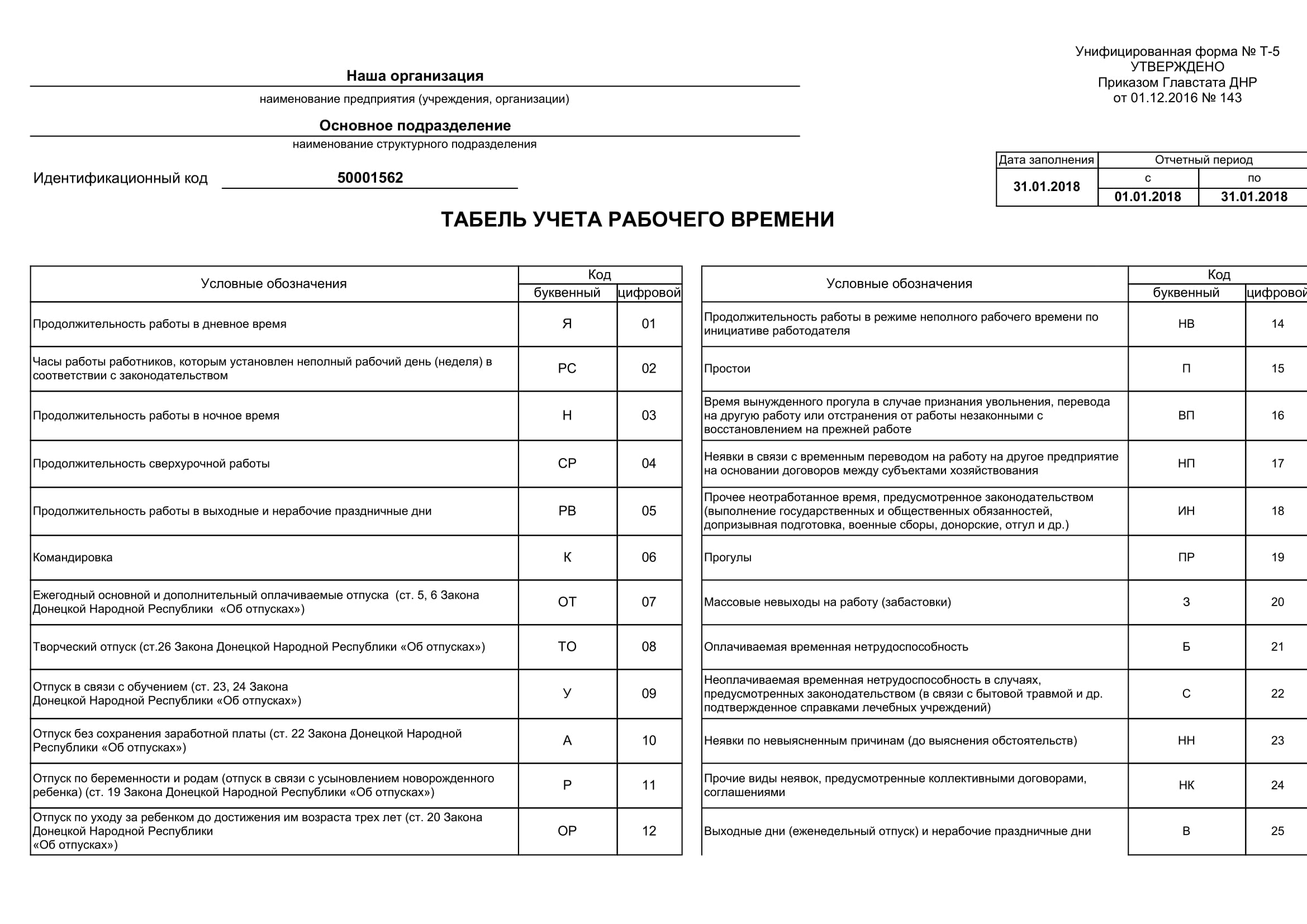 Госстат днр. Табель учета рабочего времени. Бланк приказа ДНР. Приказ Главстата ДНР от 01.12.2016 143. Унифицированные формы документации по учету труда и его оплаты.